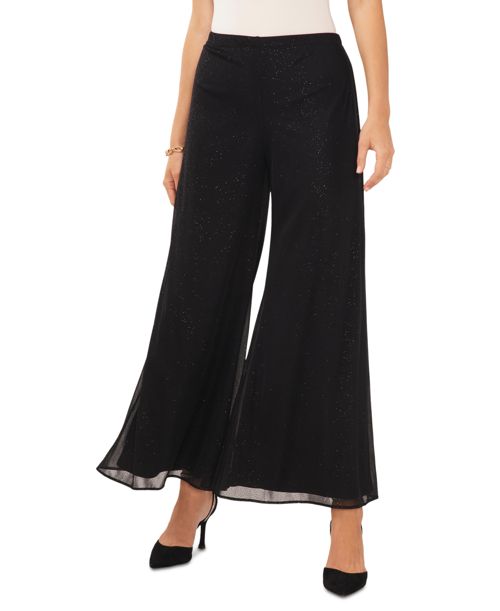 Msk Women's Glitter Pull-On Wide-Leg Pants - Black
