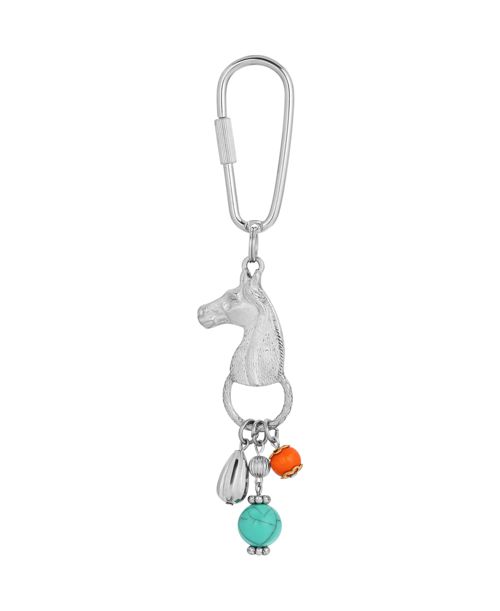2028 Horse Head with Blue and Orange Beads Key Fob - Turquoise