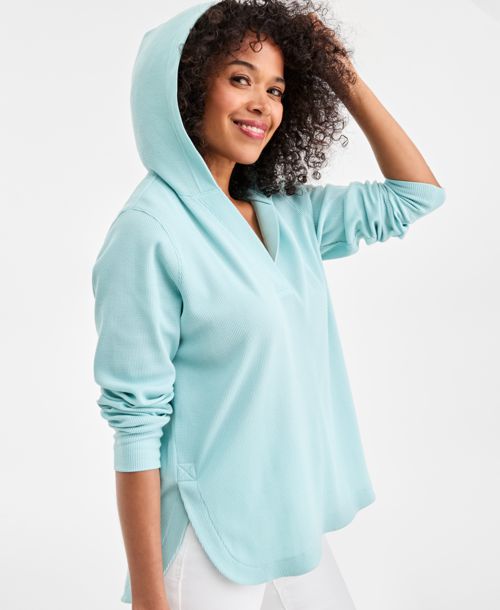 Style & Co Women's Waffle-Knit Pullover Hoodie, Macy's Exclusive - Pacific Parrotlet Blue