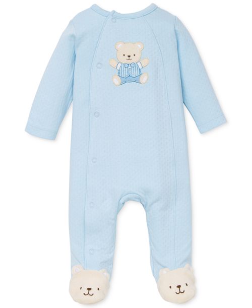 Little Me Baby Boys Cute Bear Snap Close Footed Coverall - Light Blue