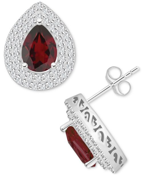 Rhodolite Garnet (2-1/5 ct. t.w.) & White Topaz (7/8 ct. t.w.) Pear Stud Earrings in Sterling Silver (Also in Citrine, Peridot, Amethyst, & Blue Topaz