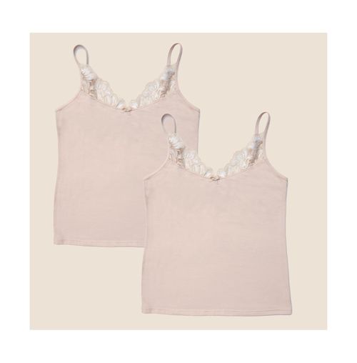Meadow Women's Luna Lace Cotton Cami 2PK - Buff