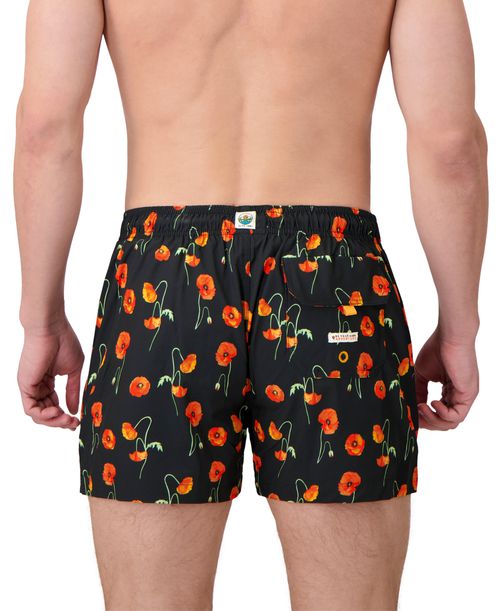 Sunset and Vines Men's Floral Woven Swim Trunks - Black