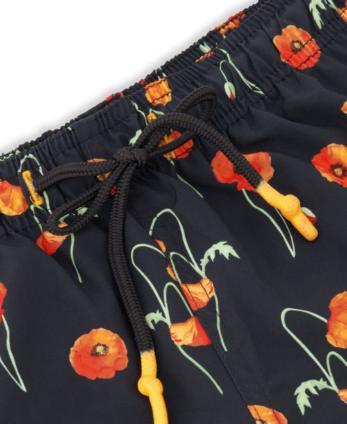 Sunset and Vines Men's Floral Woven Swim Trunks - Black