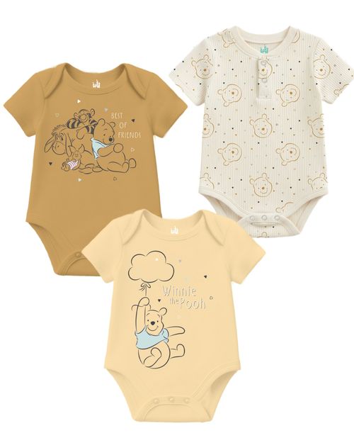 Disney Baby Boys' or Baby Girls' Short-Sleeve Bodysuit, 3-Pack - Tan Multi