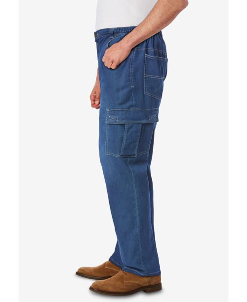 KingSize Big & Tall Relaxed Fit Cargo Denim Look Sweatpants - Indigo
