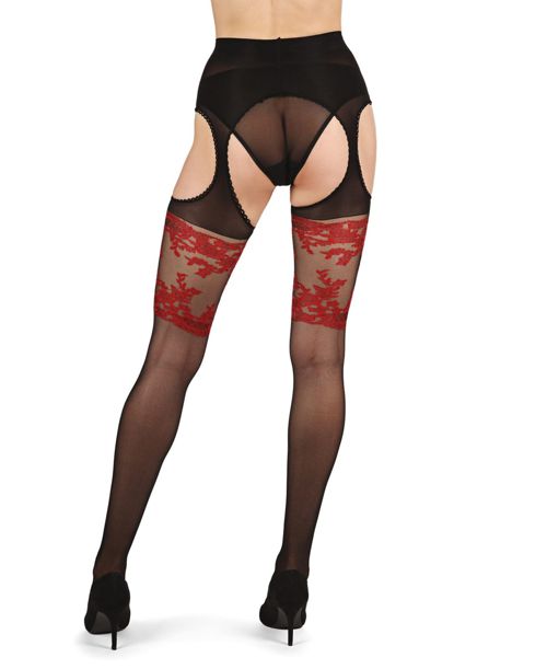 MeMoi Women's Lady In Red Suspender 20 Denier Sheer Pantyhose LOV405 - Multi