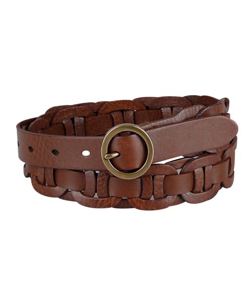 Tommy Hilfiger Women's Woven Leather Linked Casual Belt - Cognac