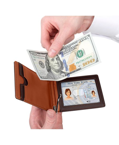 Mio Marino Men's Rfid-Blocking Slim Bifold Wallet with Quick Access Pull Tab - Brown/Tan