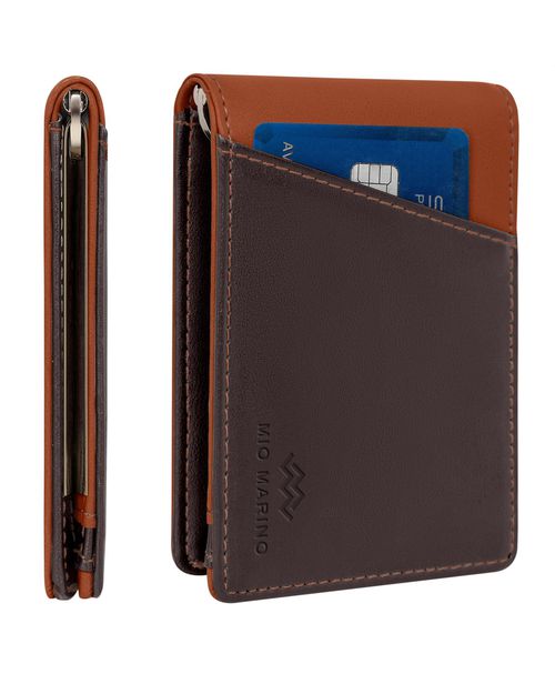 Mio Marino Men's Rfid-Blocking Slim Bifold Wallet with Quick Access Pull Tab - Brown/Tan