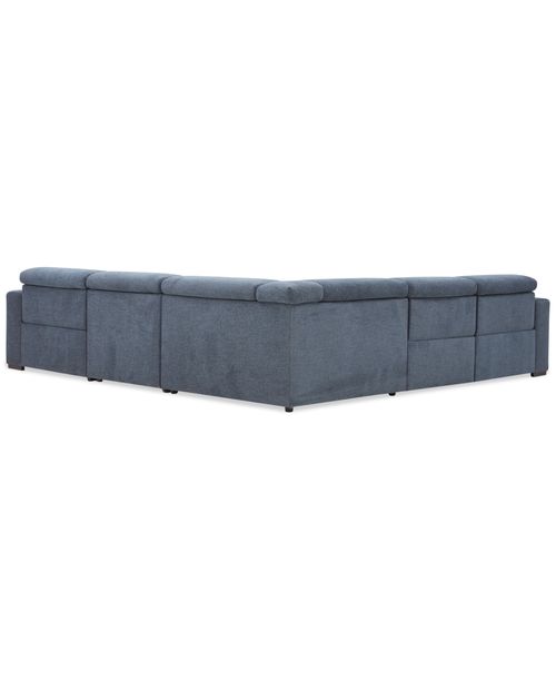 Nevio 5-Pc. Fabric Power Headrest Sectional with 3 Power Motion Chairs - Midnight