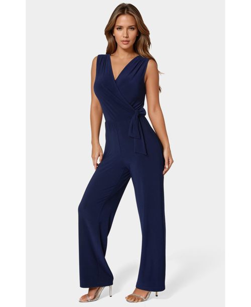 Bebe Women's Jersey Wrap Tie Jumpsuit - Navy