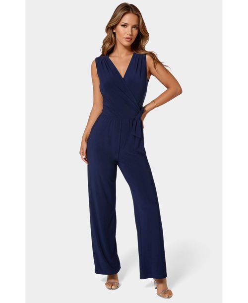 Bebe Women's Jersey Wrap Tie Jumpsuit - Navy
