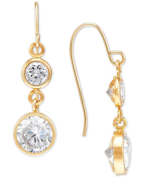 Cubic Zirconia Double Drop Earrings in 14k Gold - Gold