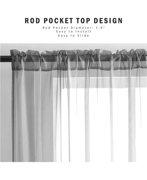 Kate Aurora Hotel Lux 2 Piece Charcoal Gray Rod Pocket Sheer Curtain Panels - Charcoal