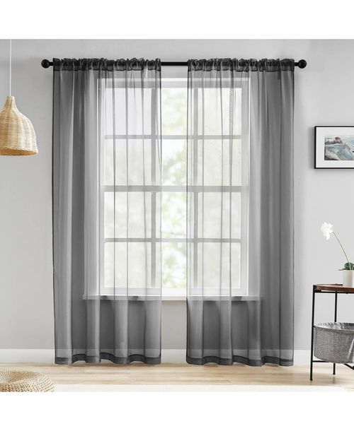 Kate Aurora Hotel Lux 2 Piece Charcoal Gray Rod Pocket Sheer Curtain Panels - Charcoal