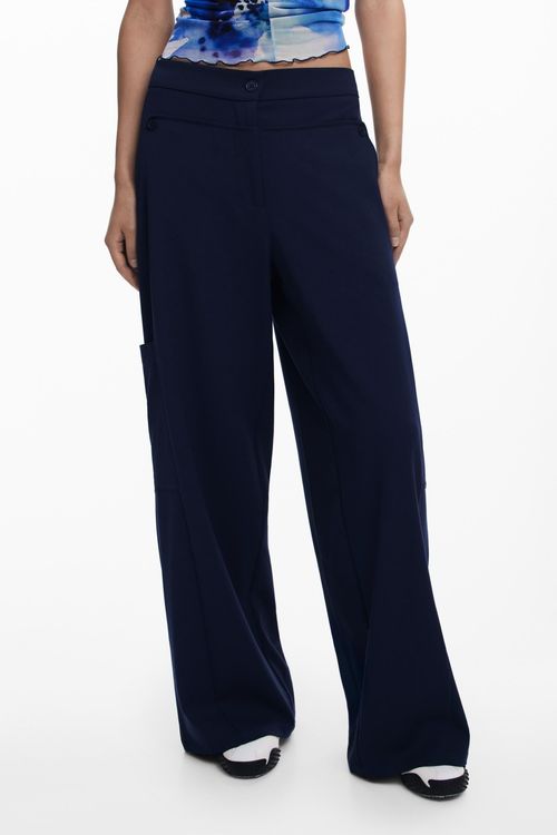 Desigual Women's Straight plain tailor trousers - Navy blue