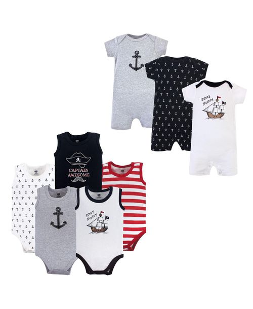 Hudson Baby Cotton Bodysuits and Rompers, 8-Piece, Gone Surfing - Pirate ship