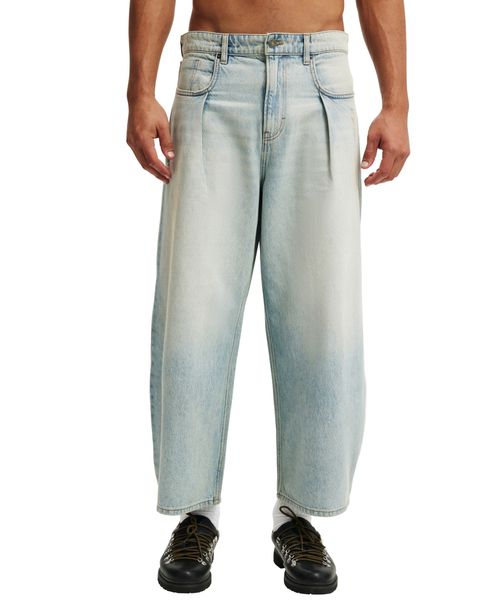 Cotton On Men's Baggy Balloon Jeans - Pleat rampage blue