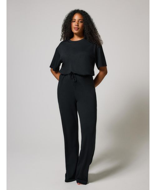 Lovall Women's Soft Touch Wide Leg Lounge Set - Black