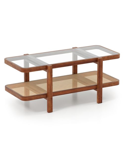 Slickblue Glass Coffee Table 2 Tier with Storage Shelf - Coffee