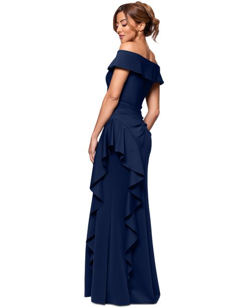 Xscape Women's Off-The-Shoulder Ruffled Side-Slit Gown - Midnight