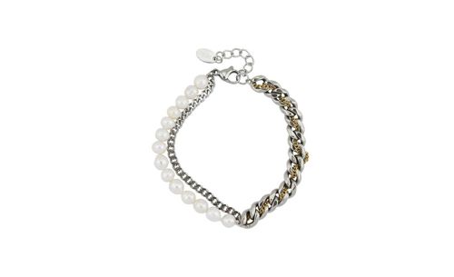 Rebl Jewelry Nour Pearl and Chain Bracelet - Silver