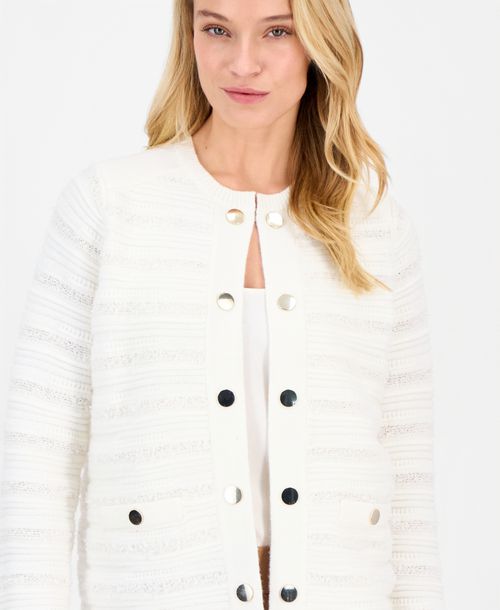 Anne Klein Women's Collarless Textured Cardigan - White Dove