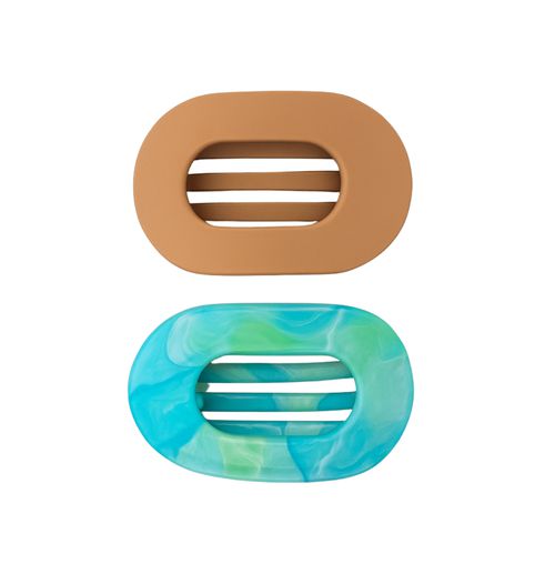 Headbands of Hope Large Oval Claw Clip Set – Golden Matte & Aqua Marble - Blue beige