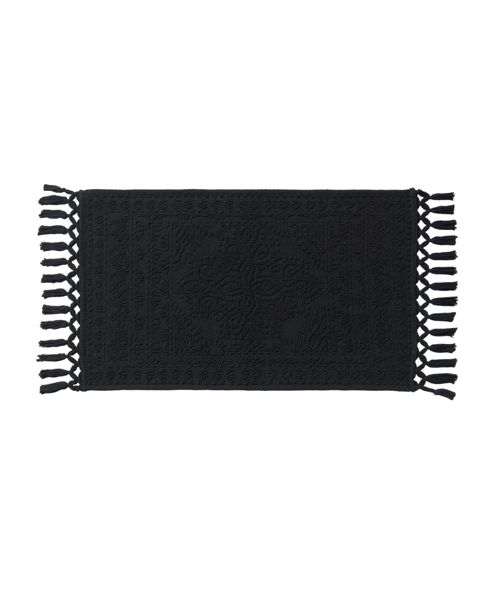 French Connection Nellore Fringe Cotton 20" x 38" Bath Rug - Black
