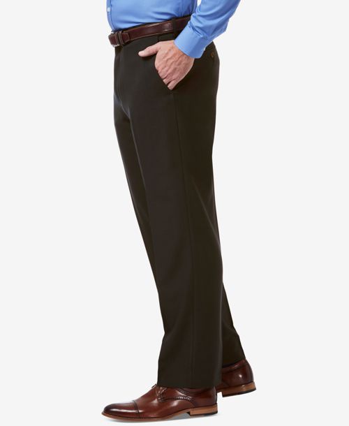 Haggar Men's Premium Comfort Stretch Classic-Fit Solid Flat Front Dress Pants - Chocolate