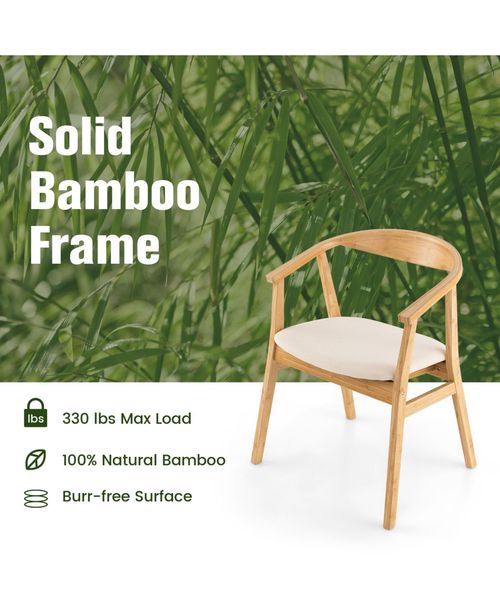 Skonyon Bamboo Accent Chair with Armrest and Curved Backrest-Natural - Natural