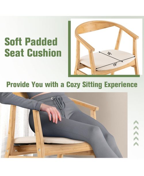 Skonyon Bamboo Accent Chair with Armrest and Curved Backrest-Natural - Natural