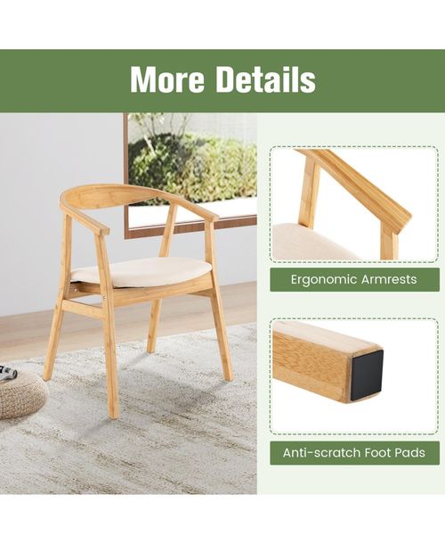 Skonyon Bamboo Accent Chair with Armrest and Curved Backrest-Natural - Natural