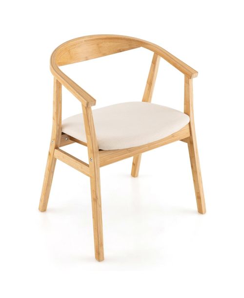 Skonyon Bamboo Accent Chair with Armrest and Curved Backrest-Natural - Natural