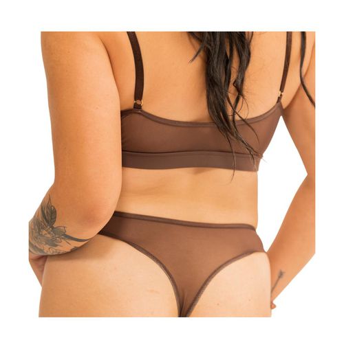 Naked Rebellion Plus Size Nude Shade Mesh Sheer Stretch Thong - Cappuccino