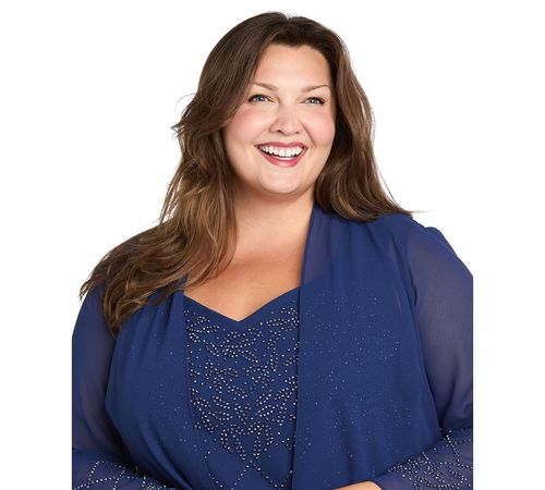 R & M Richards Plus Size Open Front Jacket, Camisole & Pants, 3-Piece Set - Twilight