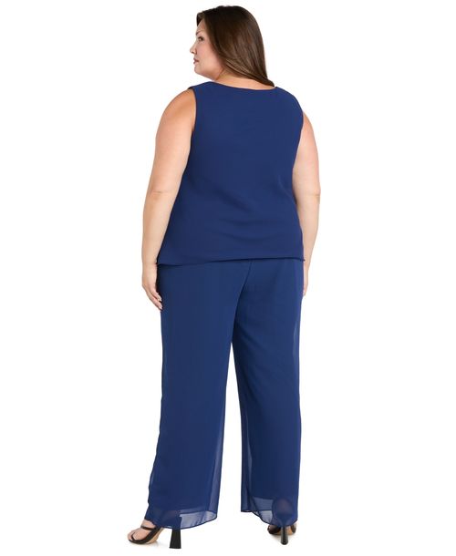 R & M Richards Plus Size Open Front Jacket, Camisole & Pants, 3-Piece Set - Twilight