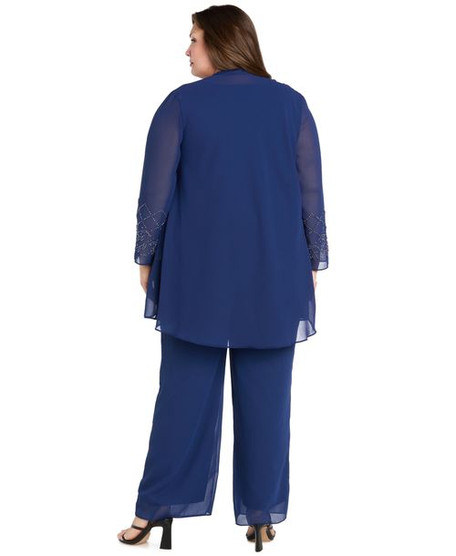 R & M Richards Plus Size Open Front Jacket, Camisole & Pants, 3-Piece Set - Twilight