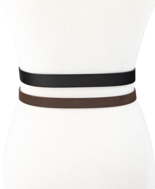 Calvin Klein 2-Pc. Skinny Belt Set - Black/brown