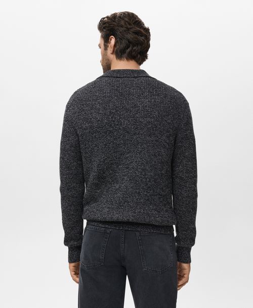 Mango Men's Cotton Polo-Neck Sweater - Dark Heather Gray