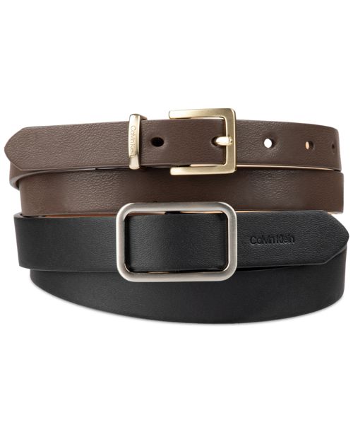 Calvin Klein 2-Pc. Skinny Belt Set - Black/brown