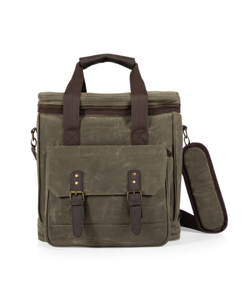 Legacy Weekender 6 Bottle Insulated Wine Bag - Khaki Green with Brown Accents