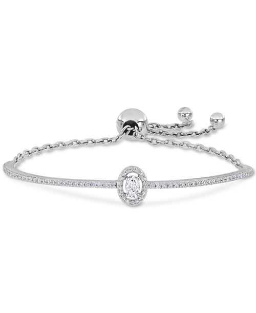 Lab-Created Moissanite Oval Halo Bolo Bracelet (3/4 ct. t.w.) in Sterling Silver - Moissanite