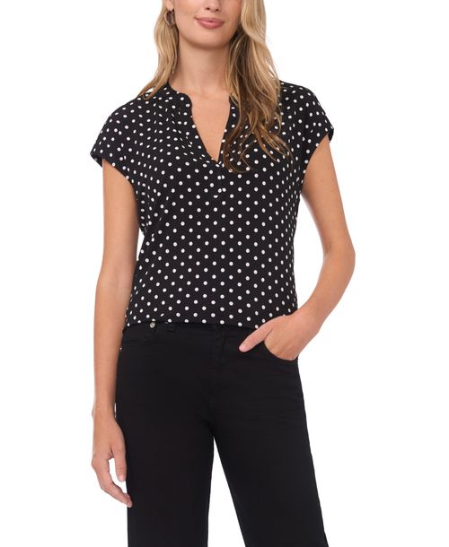 Vince Camuto Women's V-Neck Front Placket Blouse - Rich Black