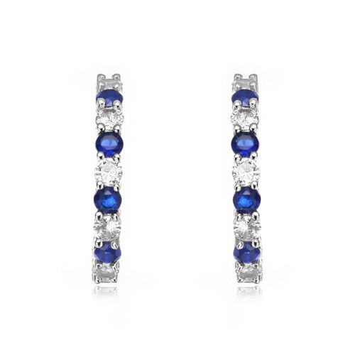 Colored Cubic Zirconia Inside Out Hoop Earrings - Blue