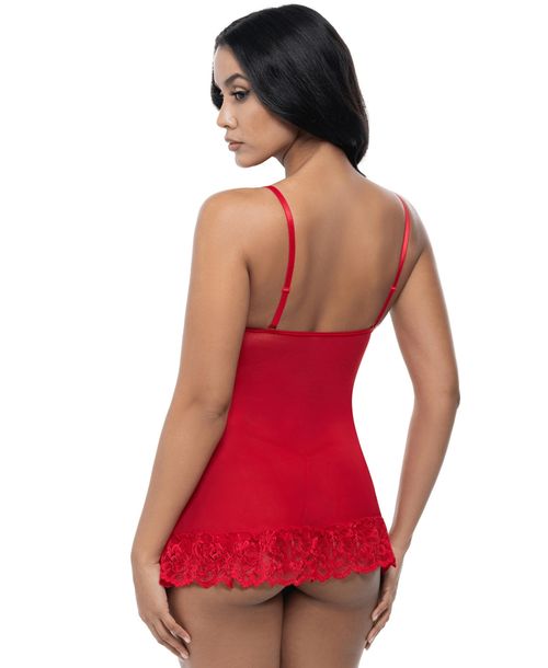 Oh La La Cheri Women's Valentine Soft Cup Ruffle Hem Lace Babydoll - Red