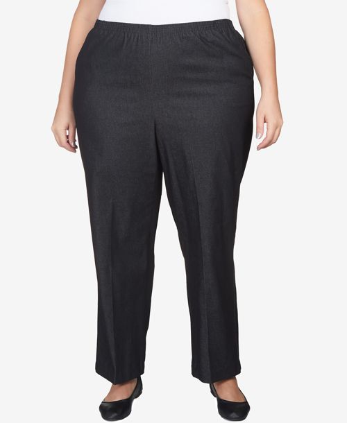 Alfred Dunner Plus Size Comfort Waistband Mid Rise Average Length Straight Leg Denim Pant - Black
