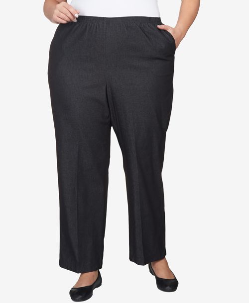 Alfred Dunner Plus Size Comfort Waistband Mid Rise Average Length Straight Leg Denim Pant - Black