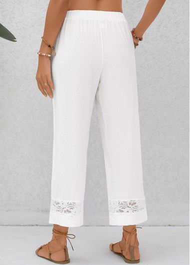Modlily White Patchwork Elastic Waist High Waisted Pants - S